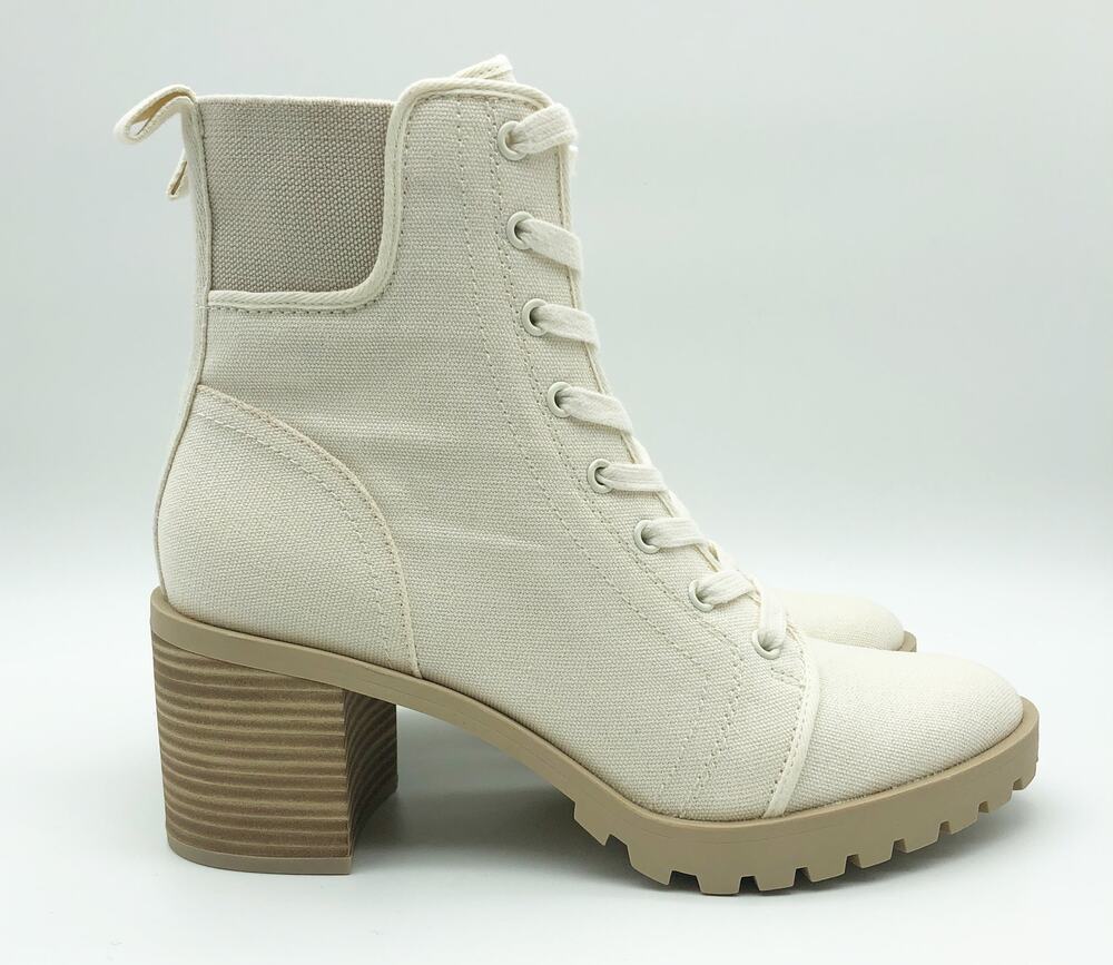 Dolce Vita Womens Combat Boots Size 6 Stacked Heel Off White Canvas NWOB